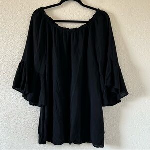 Sweet Journey Flare Sleeve Black Tunic Top Off shoulder Women Sz Medium